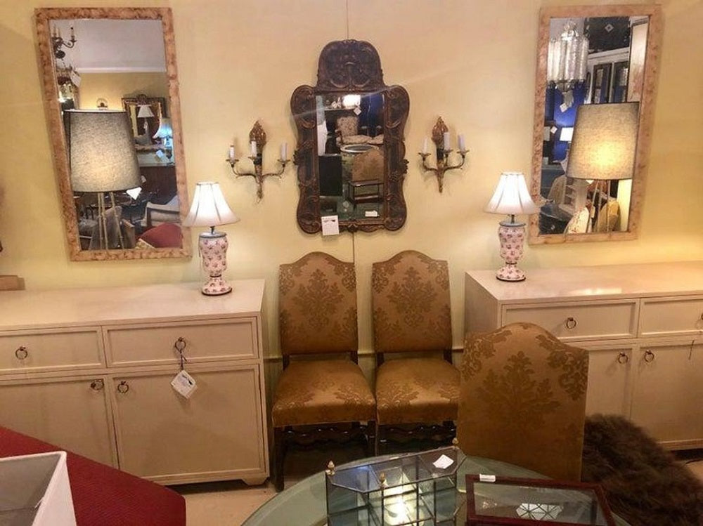 Pair of Rectangular Hollywood Regency Faux Marble Wall, Console or Pier Mirrors