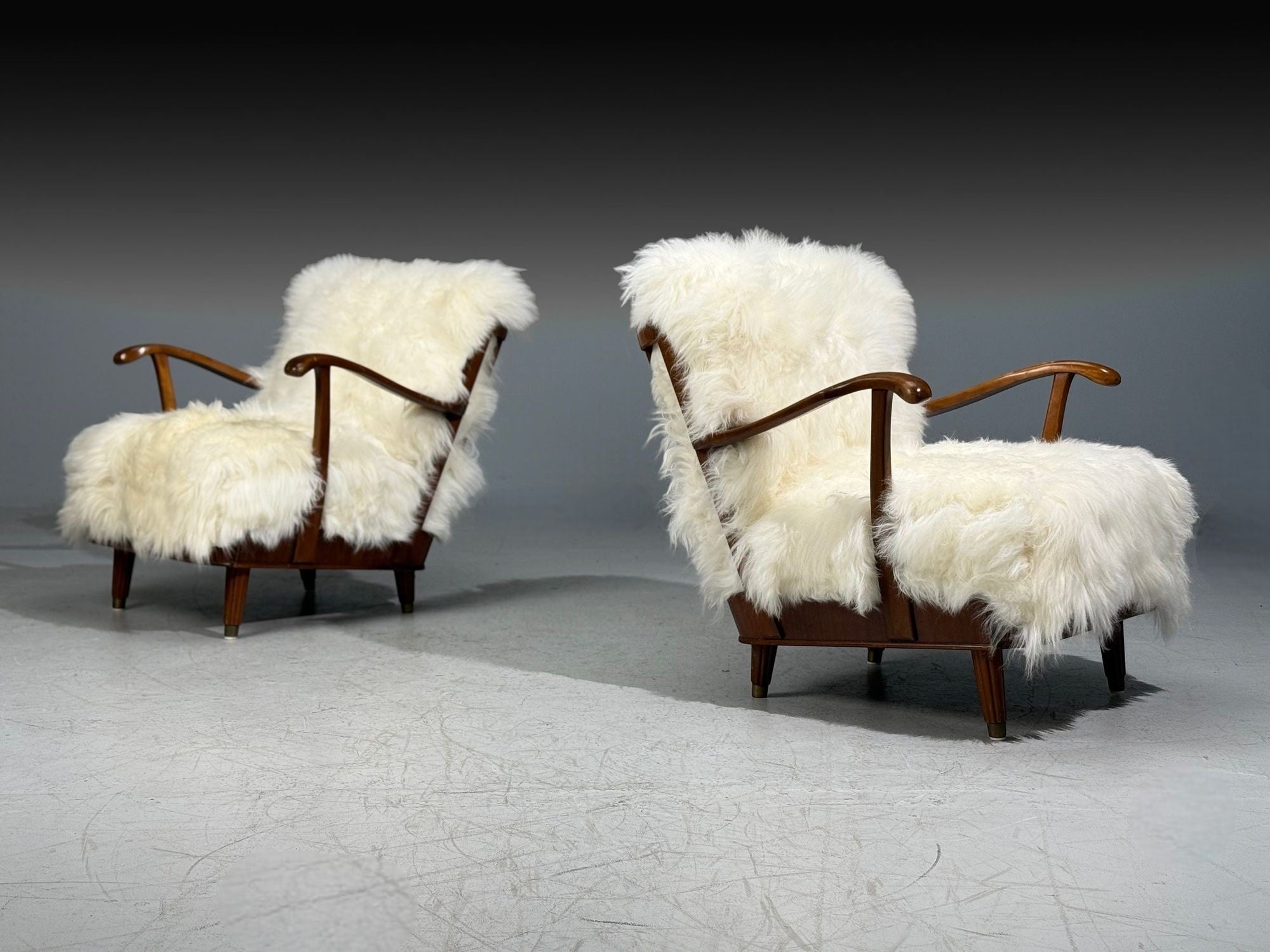 Svante Skogh, Lounge Chairs, Mongolian Fur, Beech, Sweden, 1945