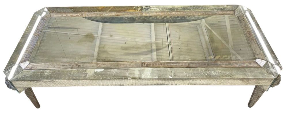 Versace Style Mirrored Cocktail, Low or Coffee Table, Etched Glass, Palatial,