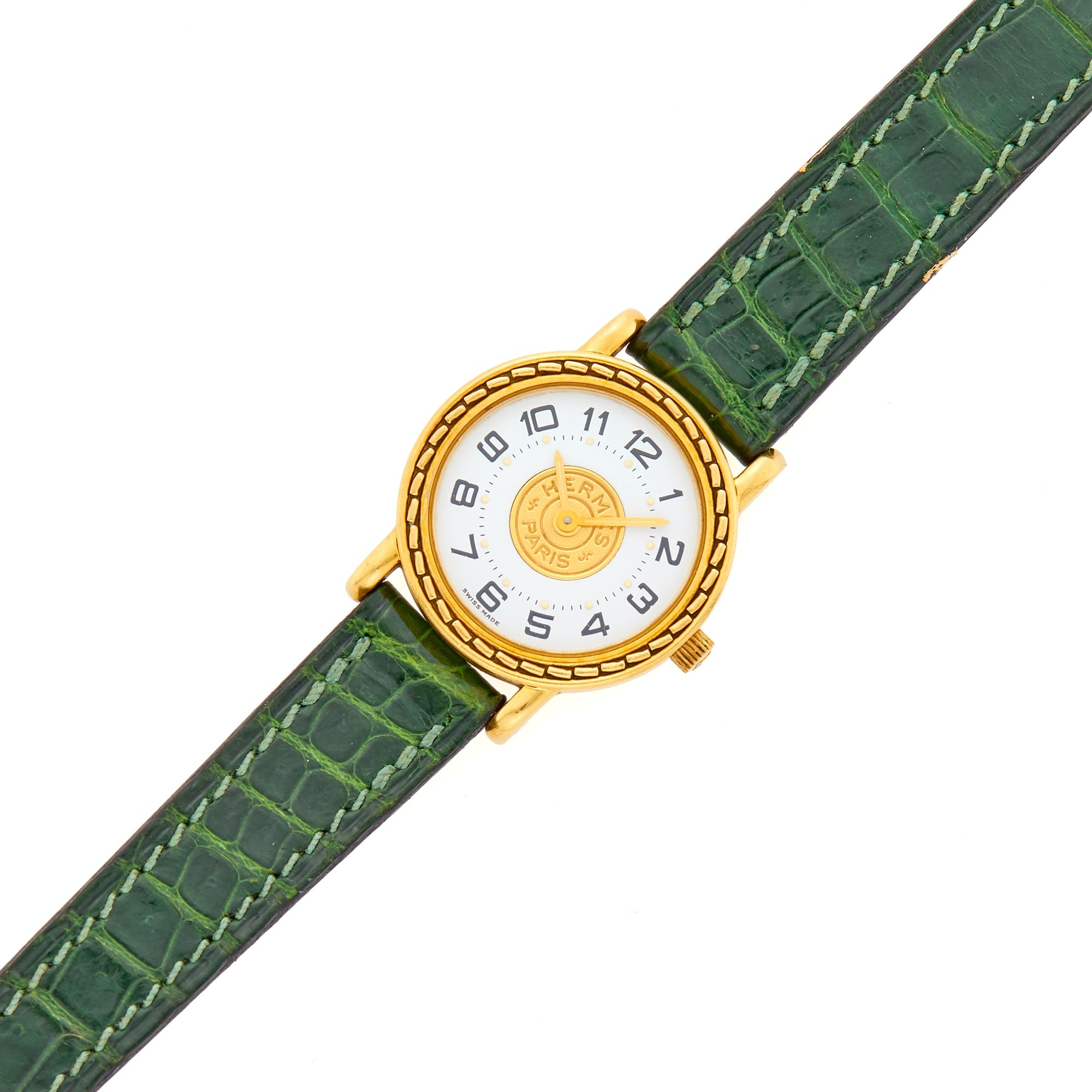 Hermès Paris 18 Kt Gold 'Sellier' Wristwatch, Crocodile Strap