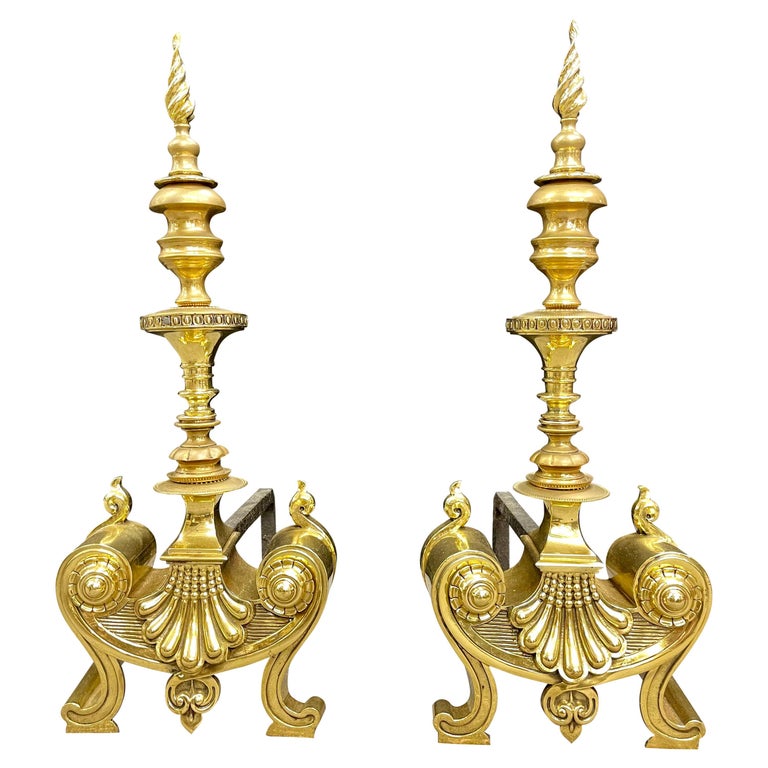 Pair of Bronze Andirons, Large and Impressive