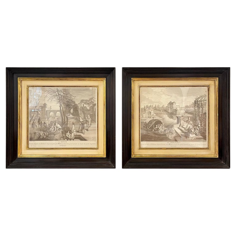 Pair of Prints Finely Framed L'Hiver et Printemps