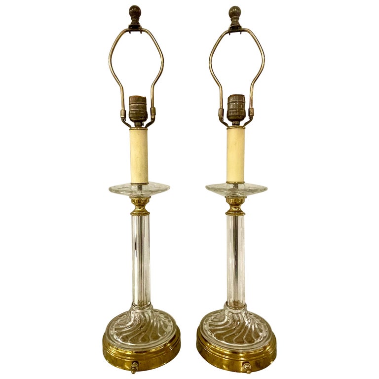Mid Century Modern Pair of Baccarat Style Table Lamps, Crystal, 1960s
