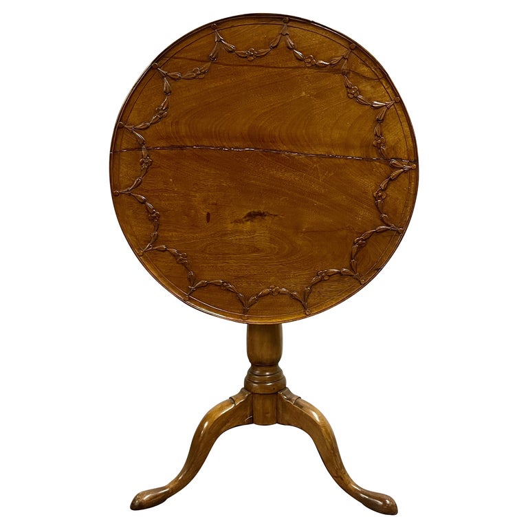19th Century American Pie Crust Table, Tilt Top, Solid Wood Carved.