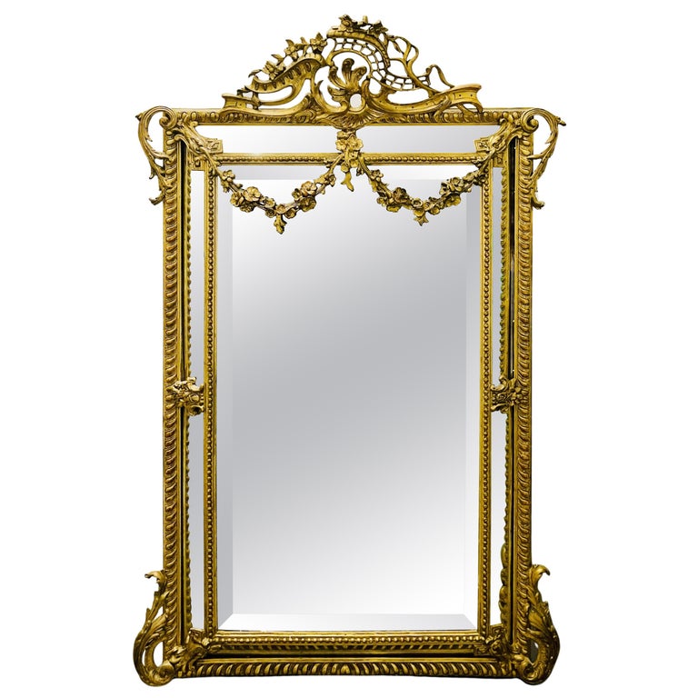 19Th Century Louis XVI Style, Console, Wall Mirror, Gilt Wood,