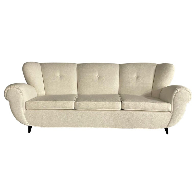 Mid-Century Modern Italian Sofa by Guglielmo Ulrich, Art Deco Style, Boucle, 1940s
