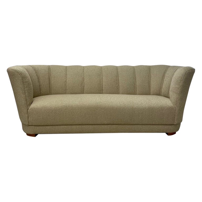 Flemming Lassen Style, Danish Mid-Century Modern, Curved Sofa, Boucle, 1940s