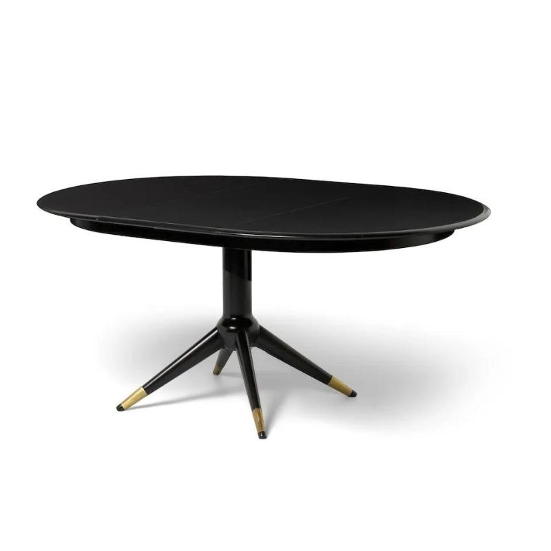 Melchiorre Bega, Italian Mid-Century Modern, Dining Chairs, Table, Black Lacquer