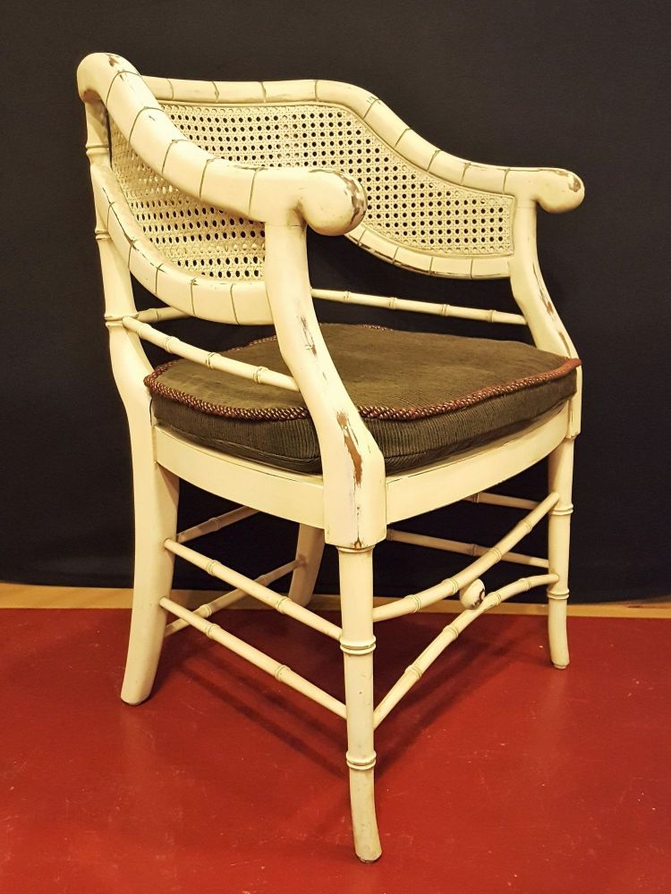 Pair of Mid Century Curved Back Bamboo Arm Chairs Removable Cushion
