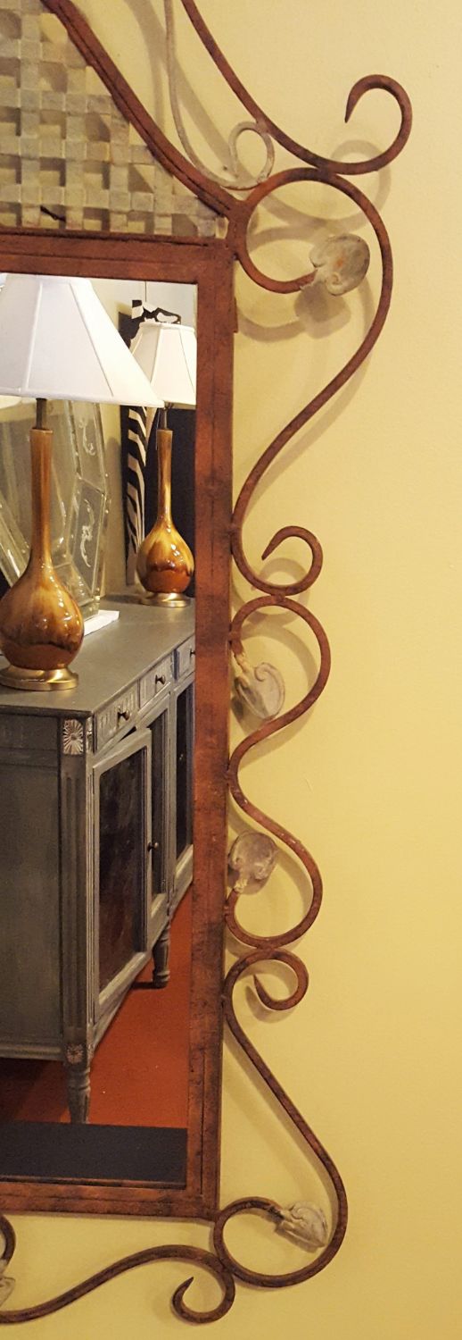 Rustic Metal Wall Mirror With Decorative Scroll Design