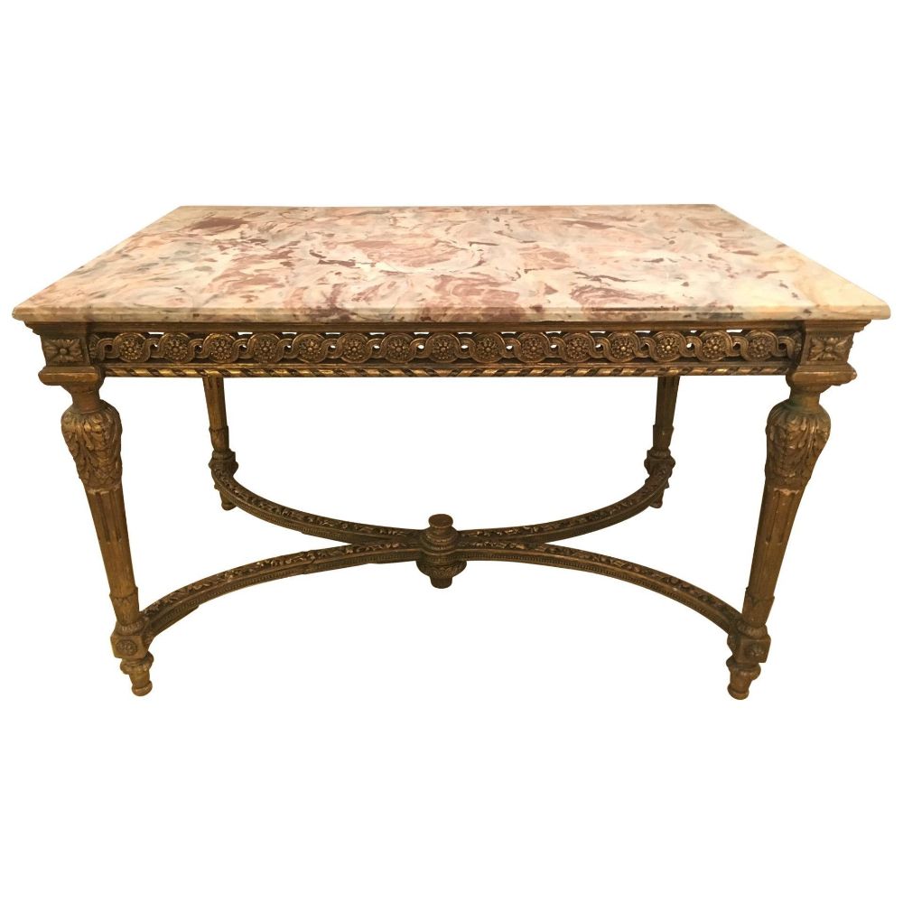 Center Table or Console Louis XVI Jansen Style Stunning Marble Top Gilt Base