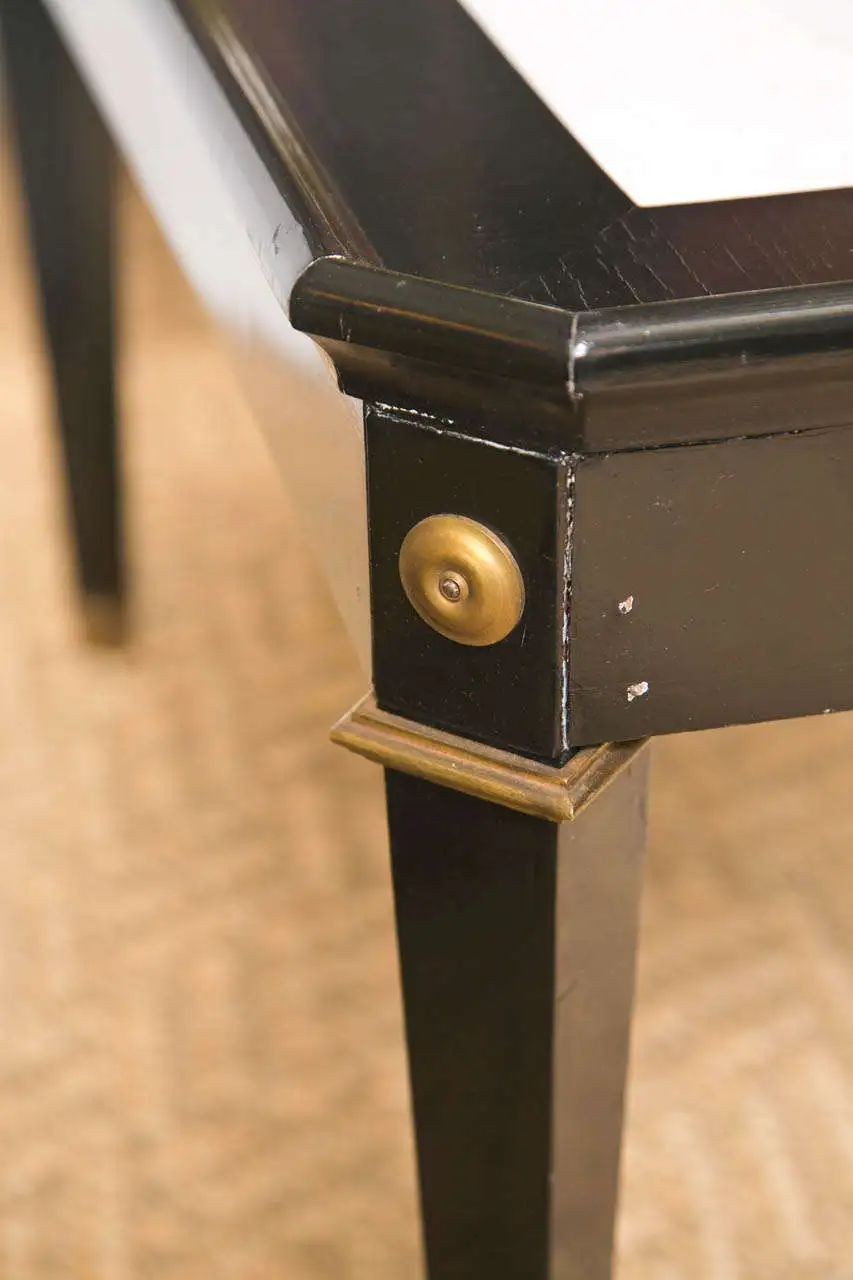 Maison Jansen Marble Top Ebony Coffee Cocktail Table. Hollywood Regency,