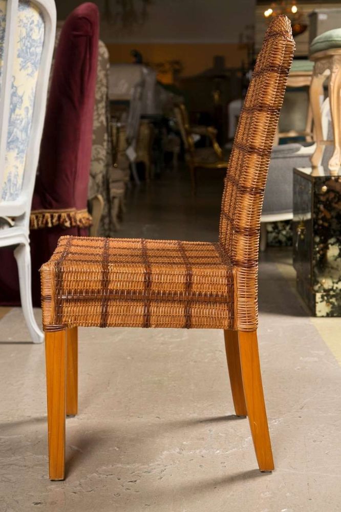 Set of Four Side Wicker Chairs by Palelek Tweed Decorated Seat And Back