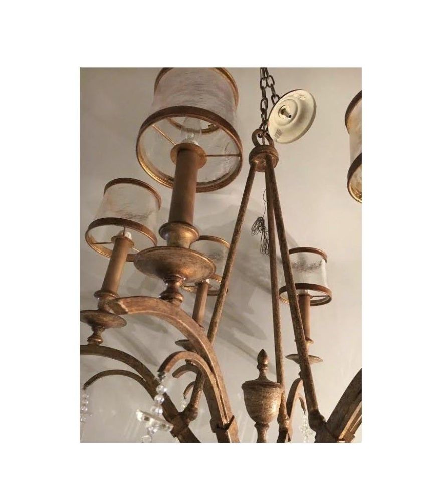 Italian Gilt Metal and Crystal Chandelier with Glass Shades