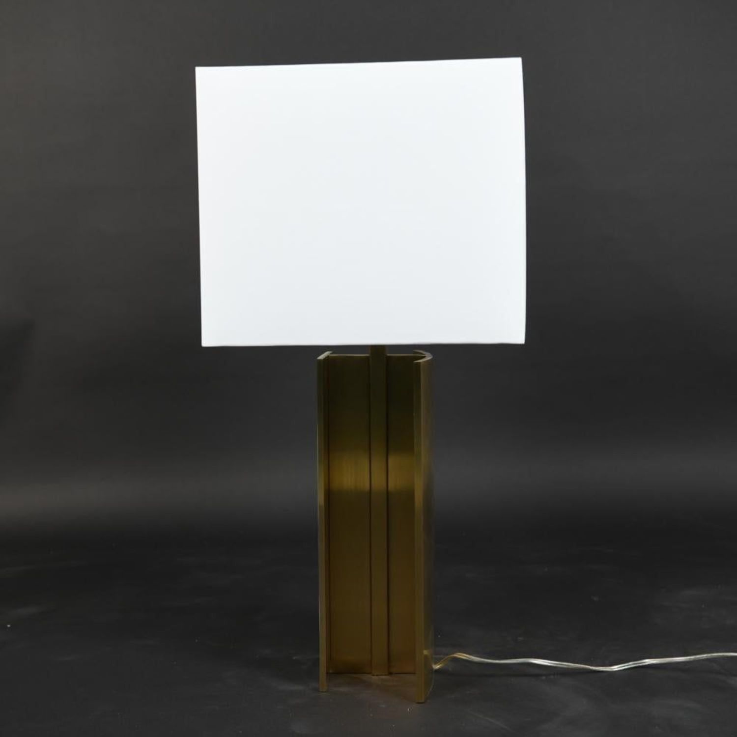 Lorin Marsh Design Table Lamp Patinated Brass and Faux Alabaster Linen Shade