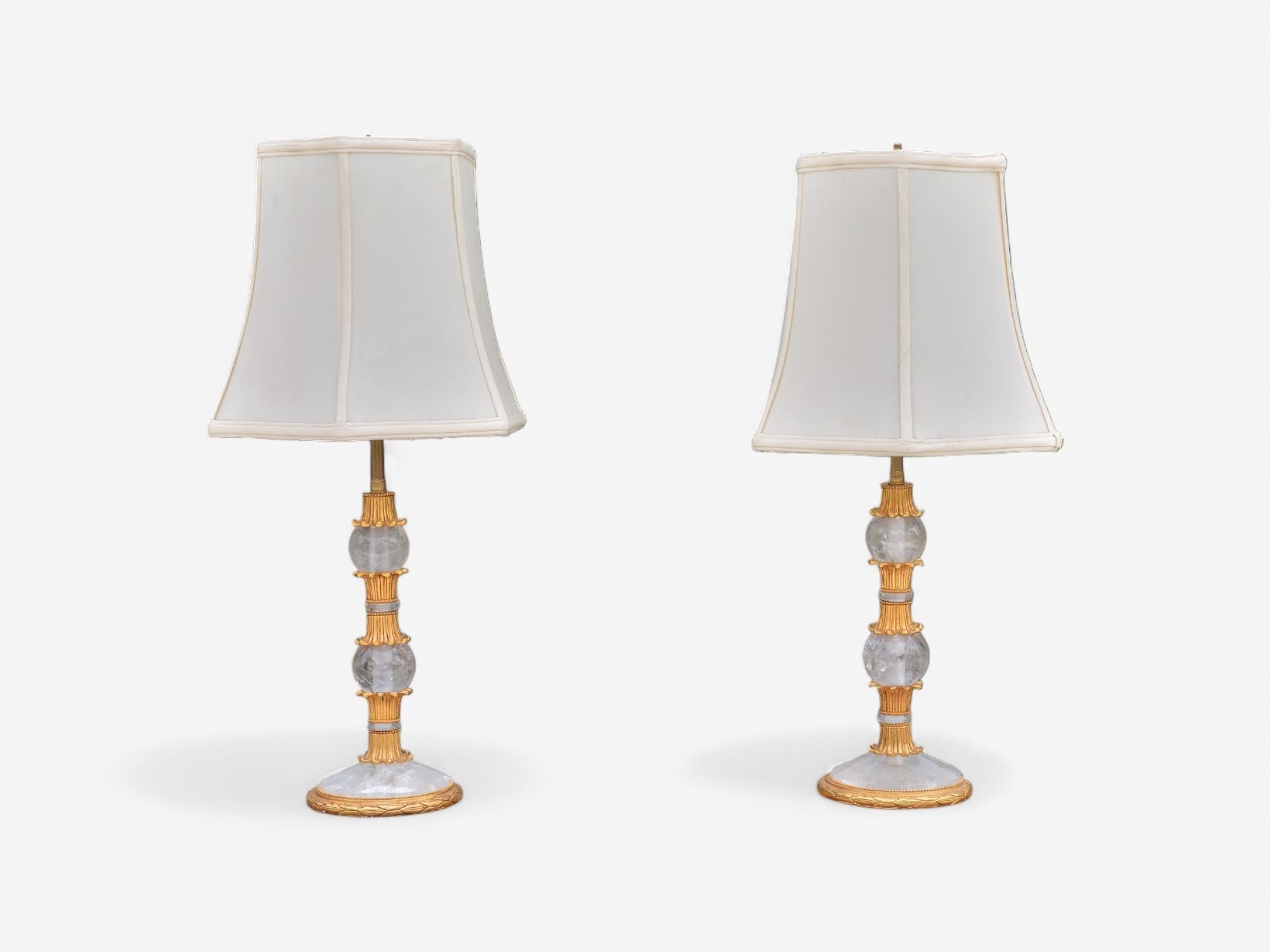 Hollywood Regency Style, Gilt Metal, Rock Crystal, Table Lamps, France, 1940s