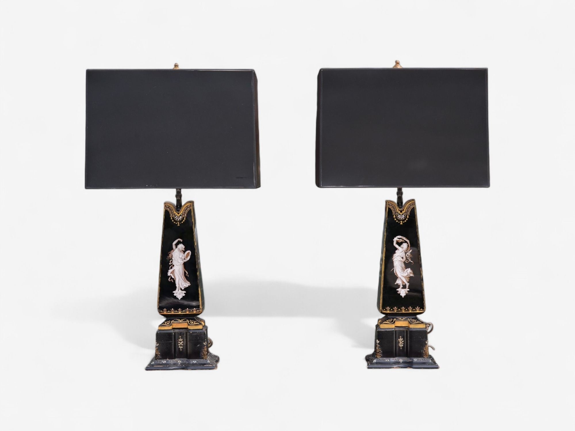 Hollywood Regency, Opaline, Bronze, Painted Table Lamps, France, 1920s