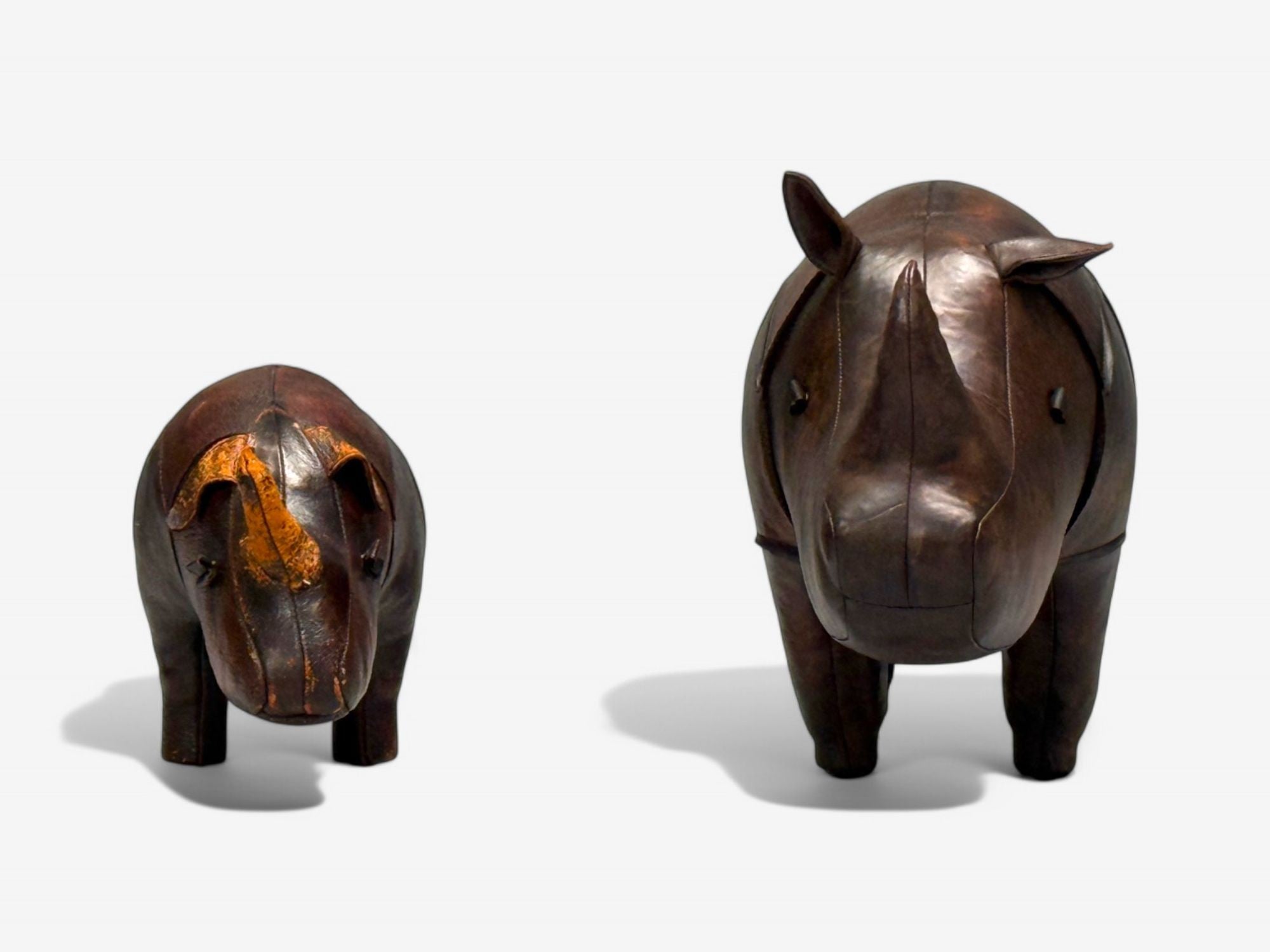 Abercrombie & Fitch, Dimitri Omersa, Distressed Leather, Rhino Footstools, 1950s