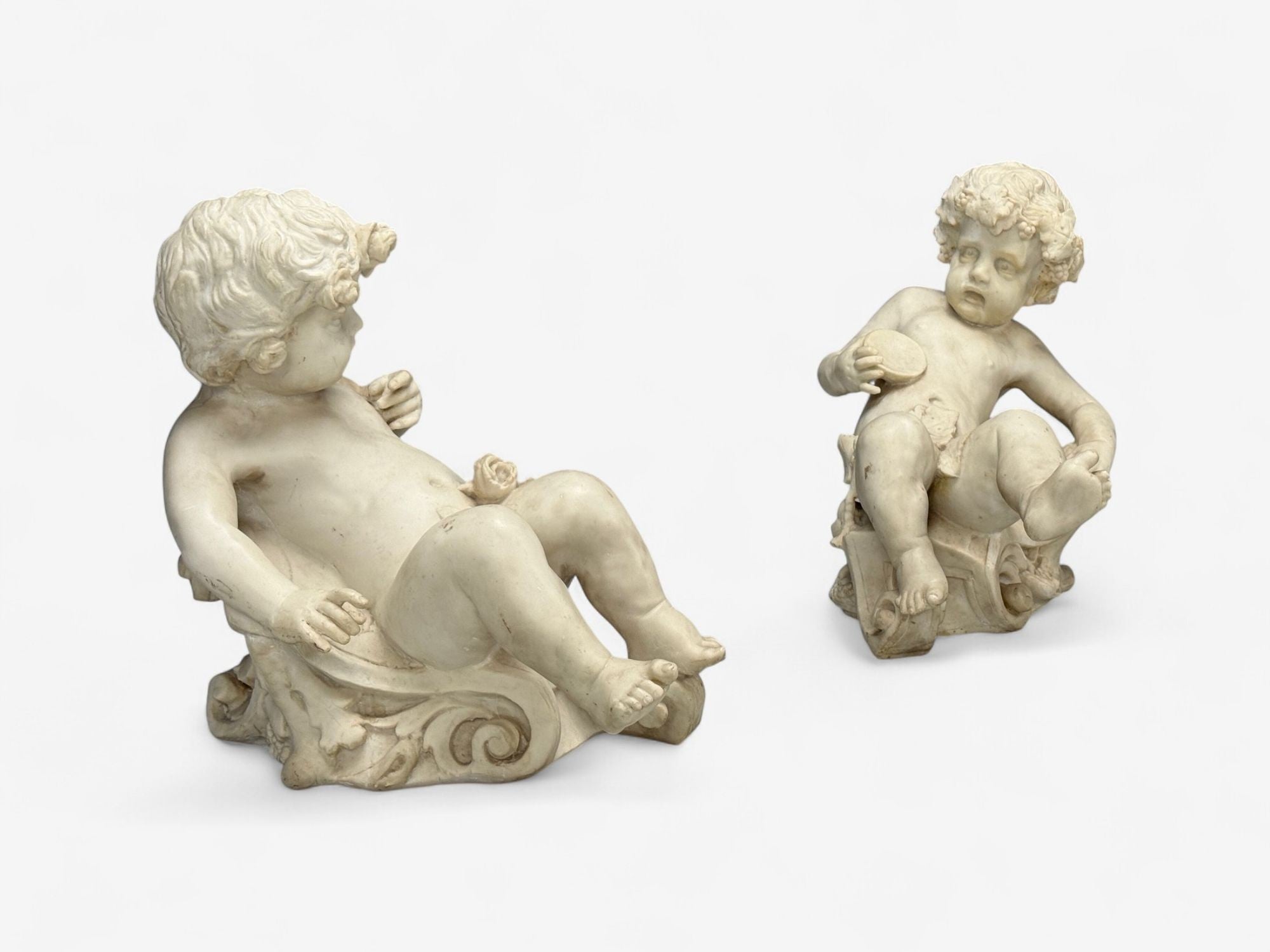 Neoclassical, Faux Marble, Seated Angel Busts on Sleighs, Italy, 1960s