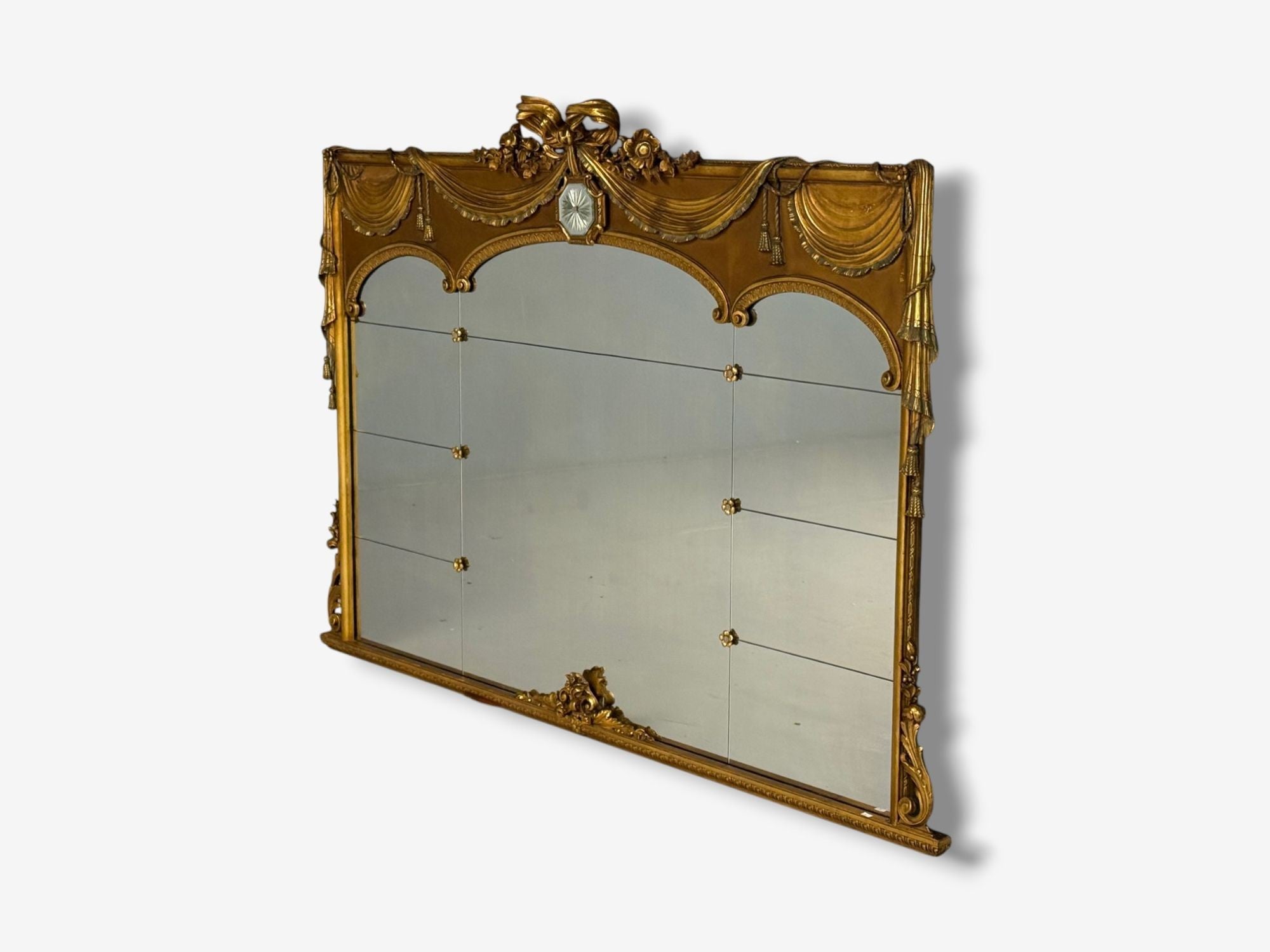 Adam Style, Giltwood, Drapery Motif, Over the Mantle Wall Mirror, Italy, 1920s