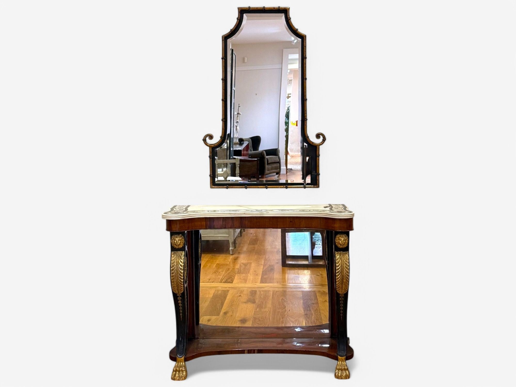 Hollywood Regency, Faux Bamboo Gilt Metal, Pagoda Form Wall Mirrors, USA, 1960s