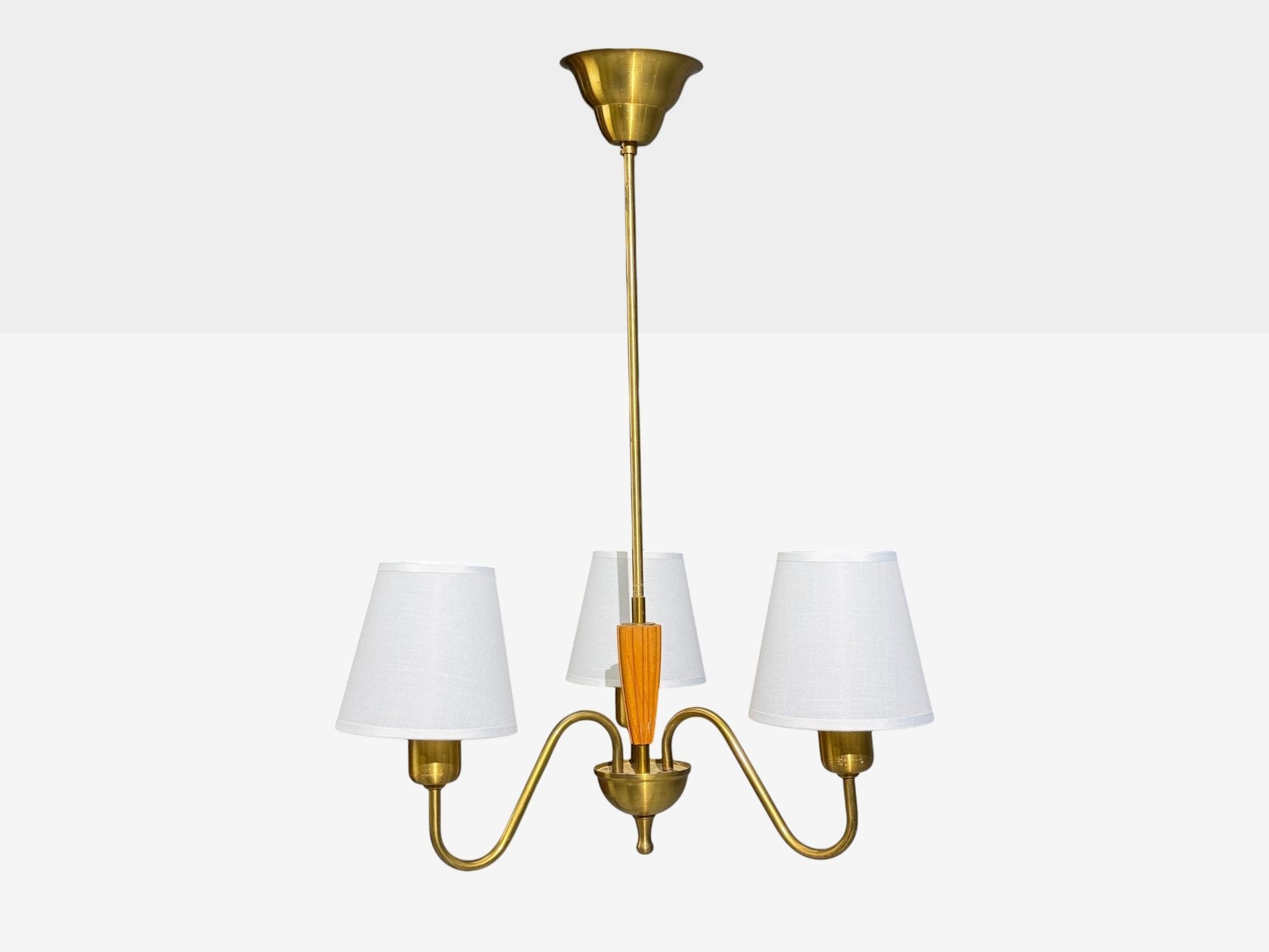 Swedish Modern, Pendant Light, Brass, Wood, Sweden, 1940s