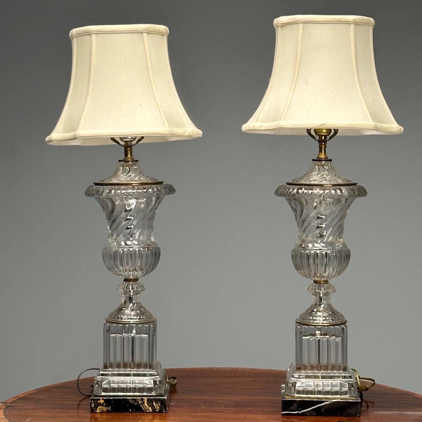 Mid-Century Modern, Table Lamps, Textured Glass, Marble, 1950s