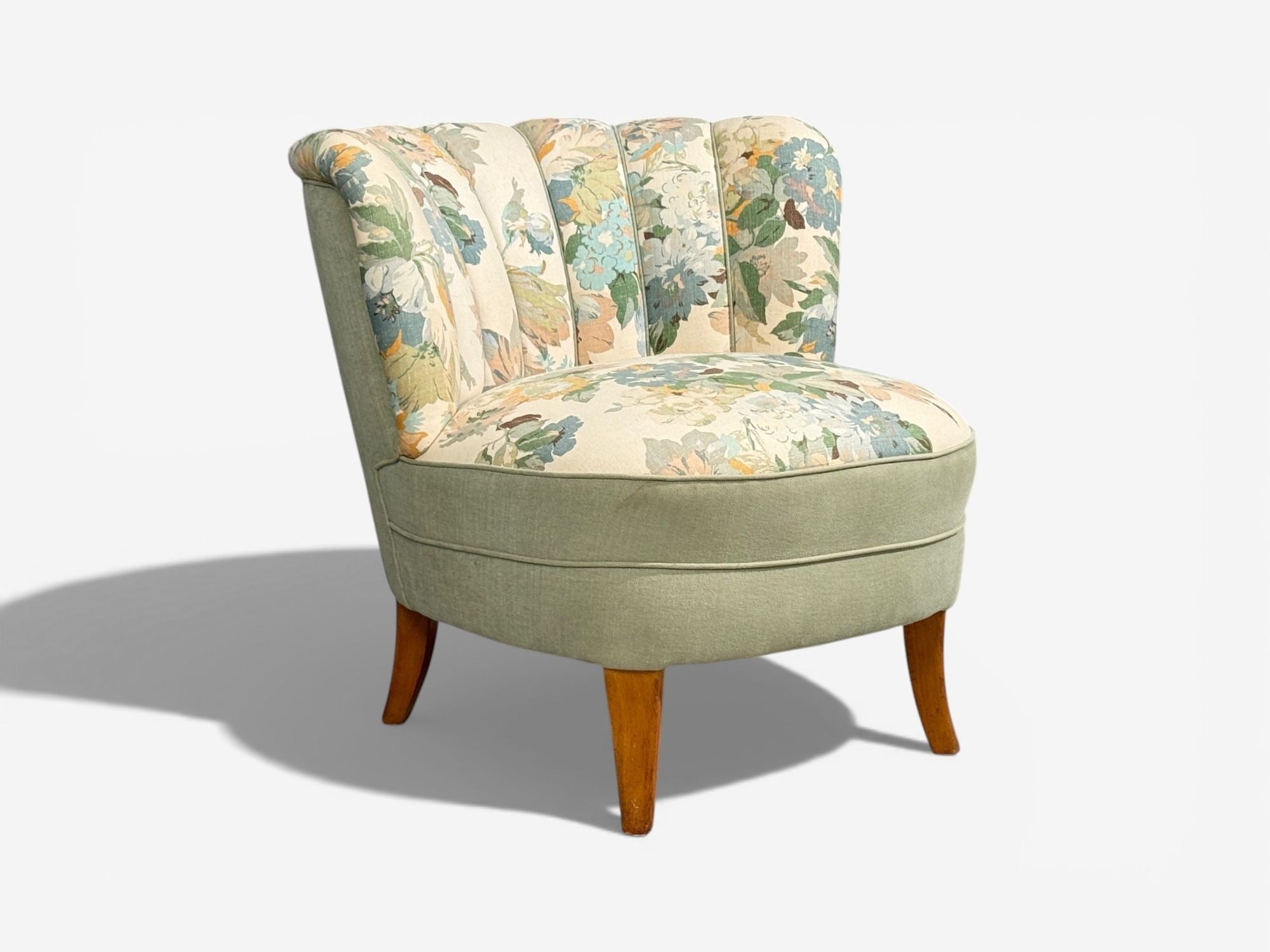 Swedish Modern, Lounge Chair, Floral Fabric, Beech, Sweden, 1950s