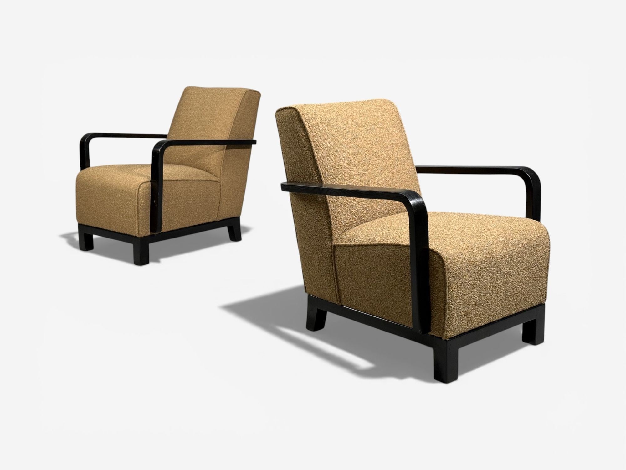 Swedish Art Deco, Lounge Chairs, Ebonized Bentwood, Boucle, Sweden, 1940s