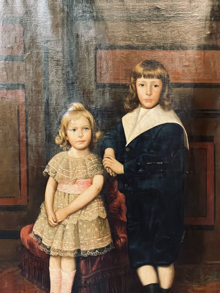 Palatial 19th Centur Oil on Canvas of a Portrait of Siblings Signed J. Peellaert