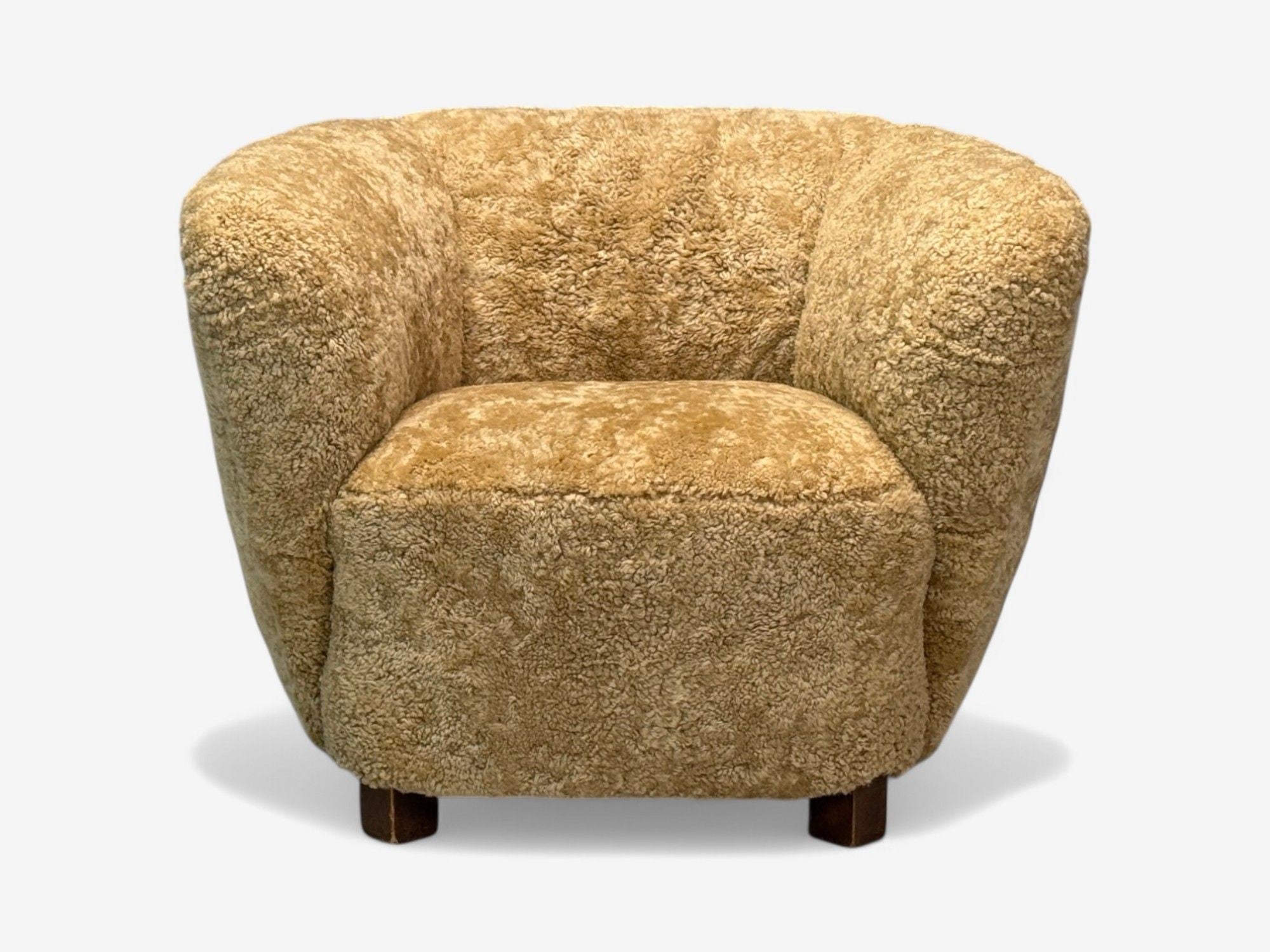 Danish Modern, Beech, Honey Sheepskin, Banana Style Tub Chair, Denmark, 1930s