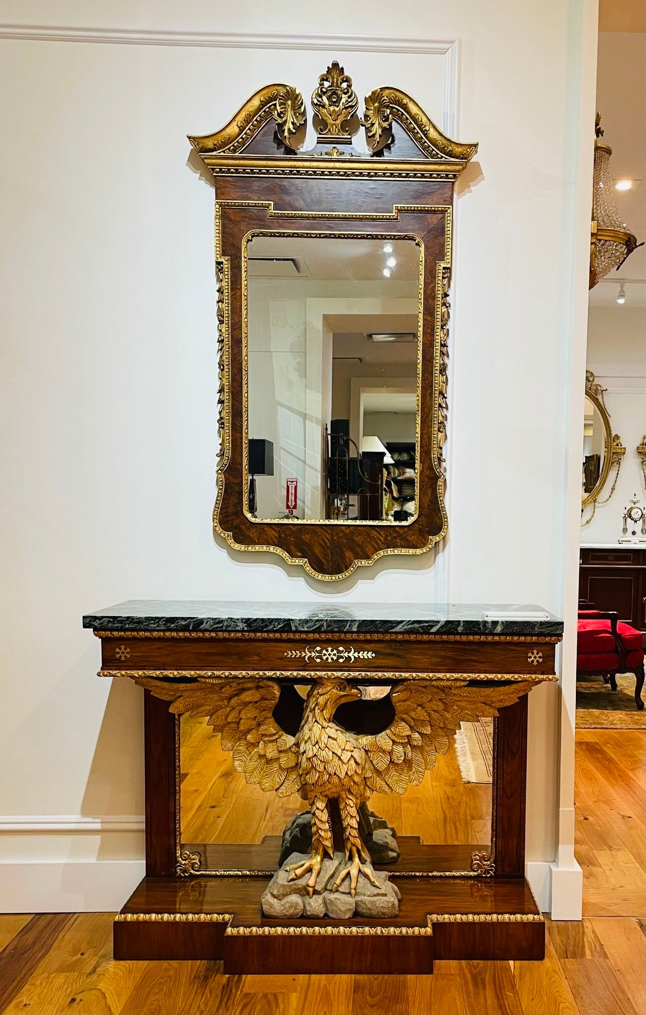 Pair of Monumental Federal Style Console Table with Carved Opposing Eagles