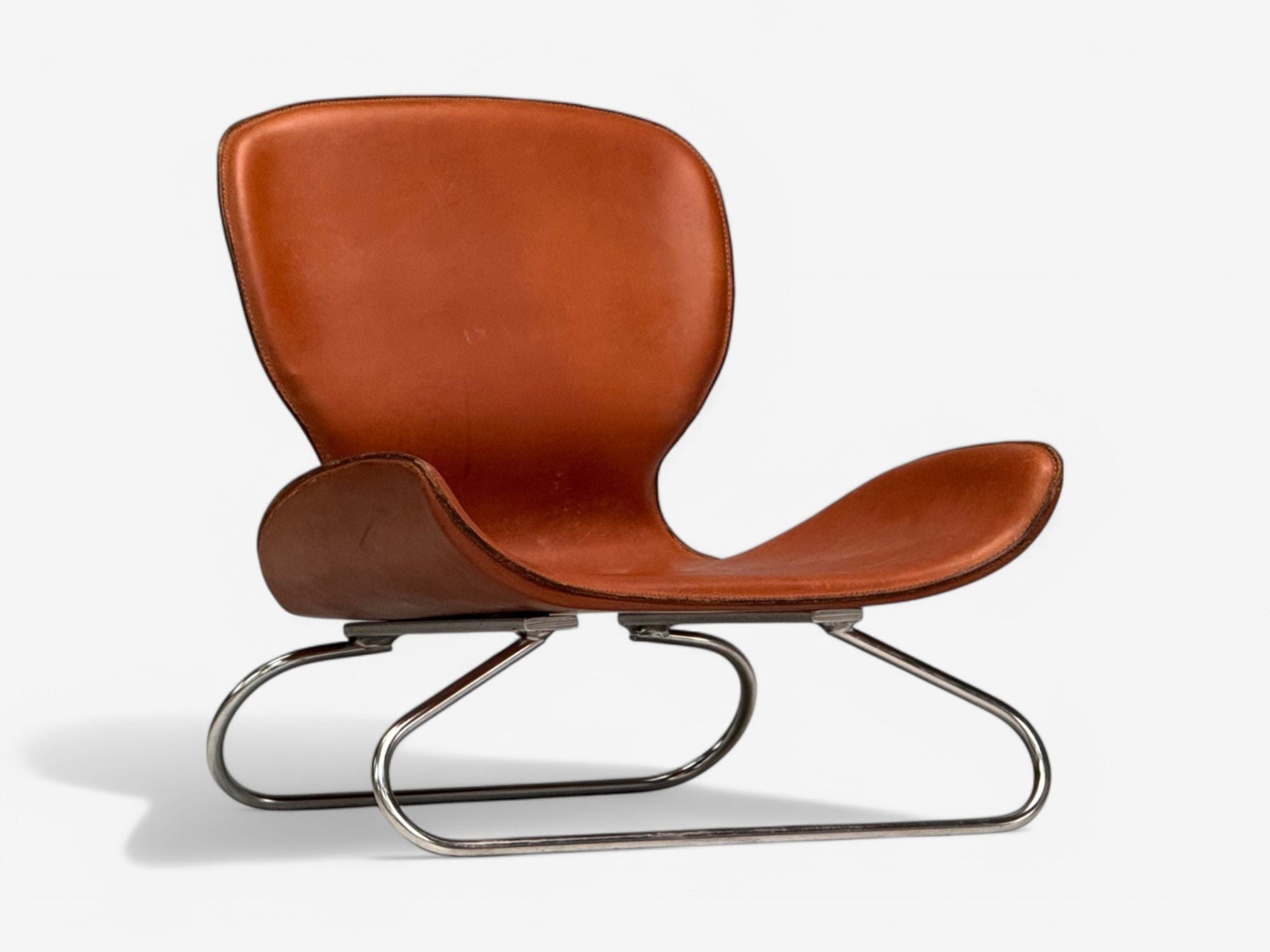 KOI, Modern, Cognac Leather, Nickel, K-3 Low Lounge Chairs, England, 2000s