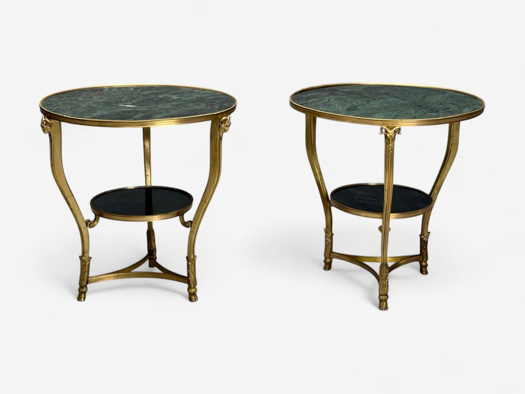 Louis XVI Style, Hollywood Regency, Bronze, Green Marble, Gueridons, 20th c.