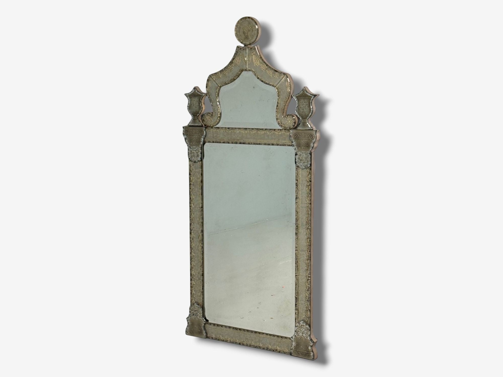 Hollywood Regency Style, Silver Leaf, Etched Glass, Venetian Wall Mirrors