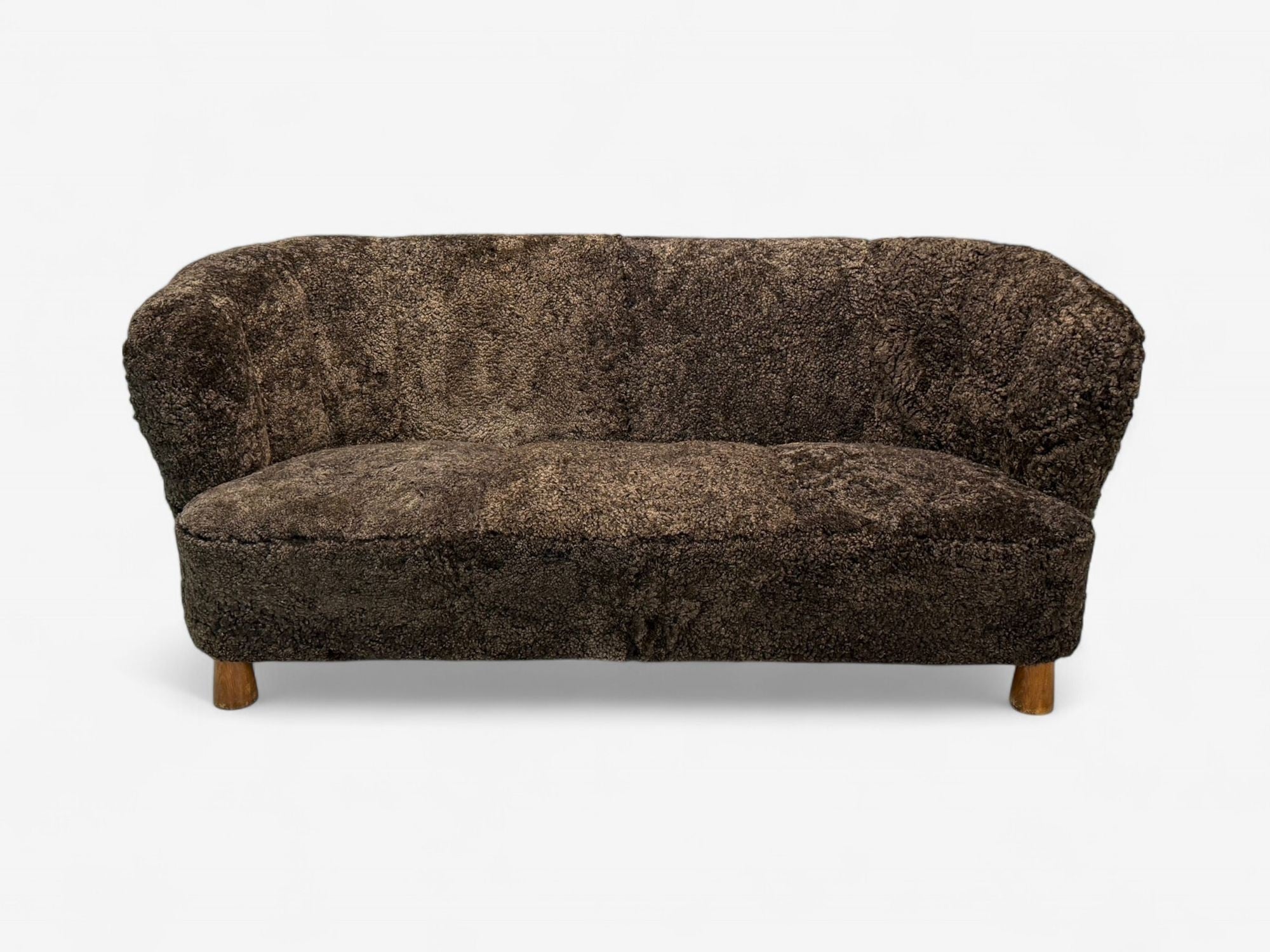 Danish Mid-Century Modern, Beech, Brown Sheepskin, Sofa, Denmark, 1930s