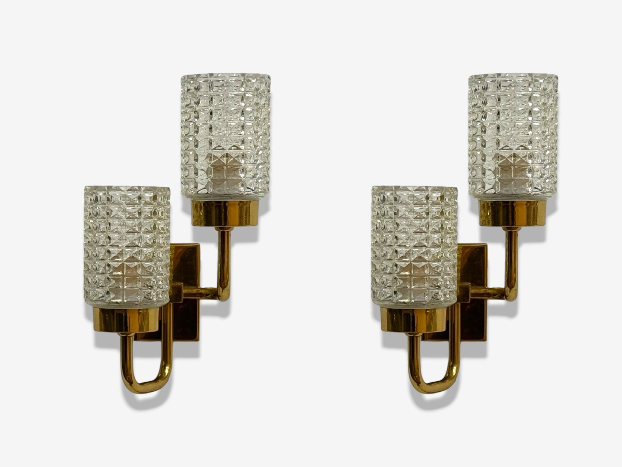 Malmö Metallvarufabrik, Glass, Patinated Brass, Wall Sconces, Sweden, 1960s