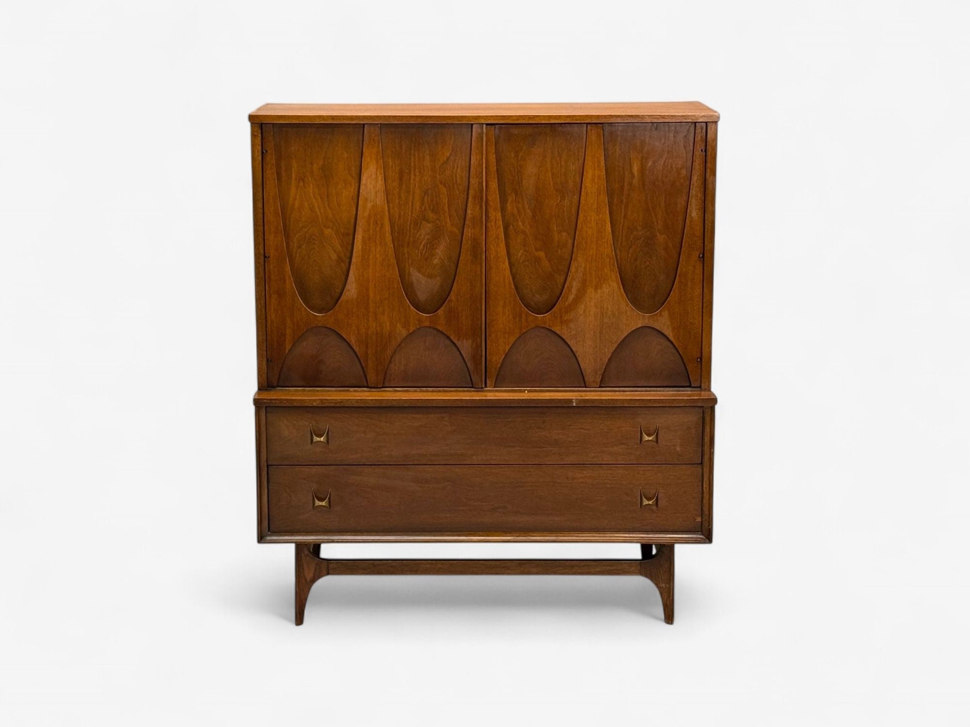 Broyhill Brasilia, Mid-Century Modern, Walnut, Brass, Highboy, USA, 1960s