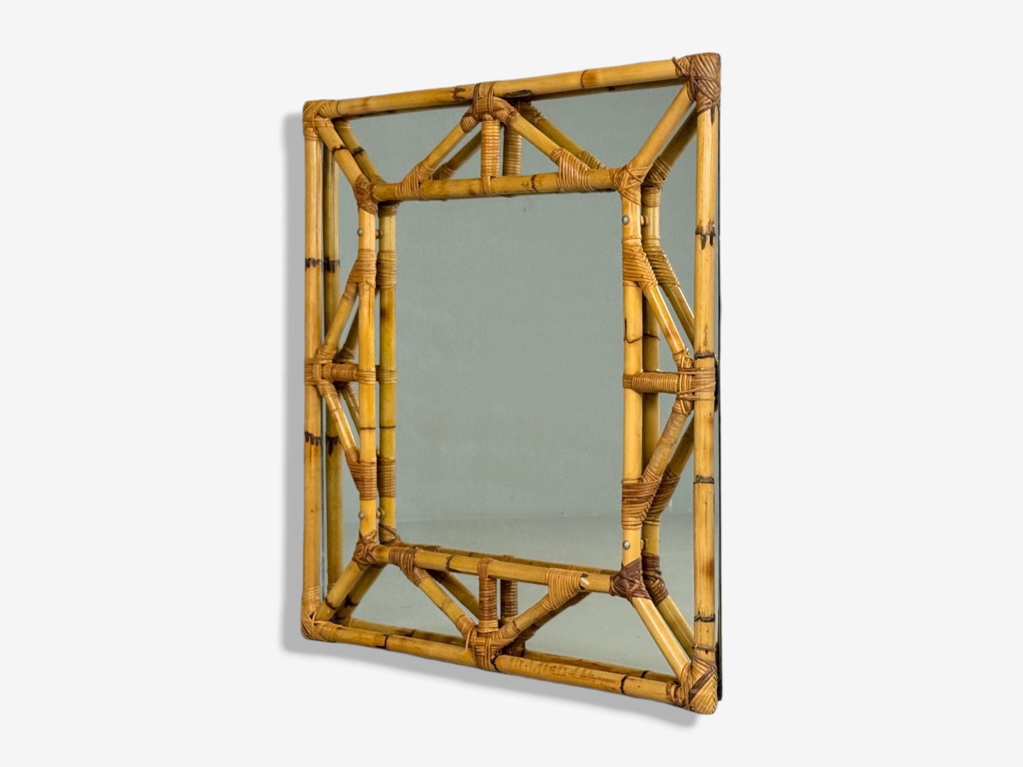 Italian Modern, Bamboo, Glass, Wall Mirror, Italy, 1950s