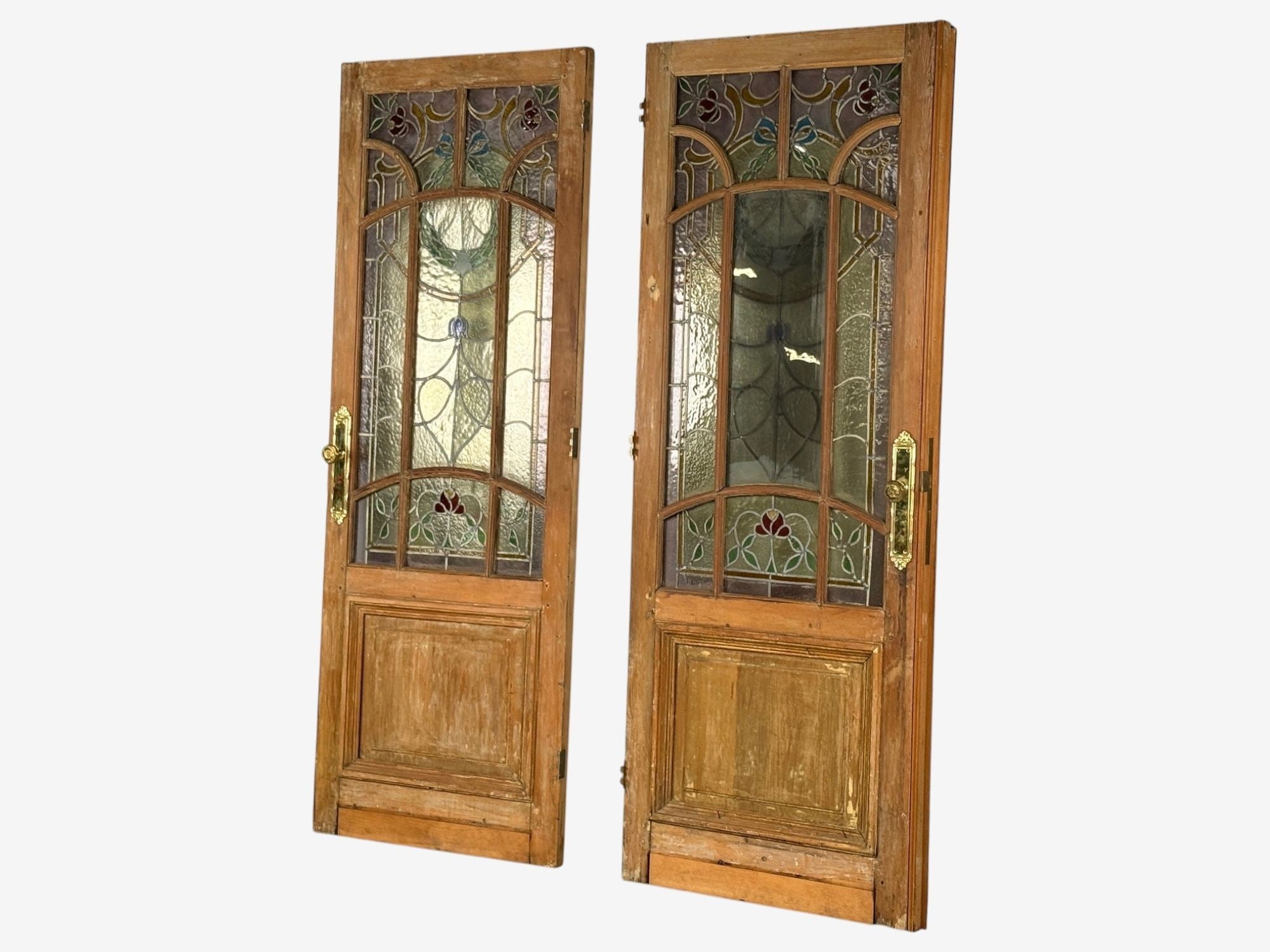Neoclassical, Wood, Art Glass, Large Stained Glass Doors, Italy, 1930s