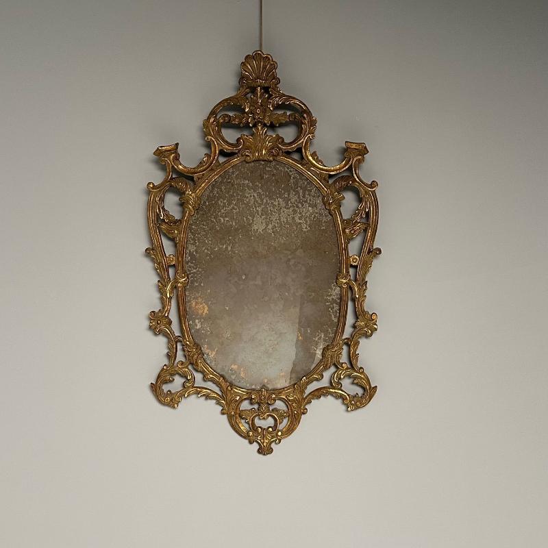 Italian Rococo Giltwood Wall or Console Mirror, Distressed