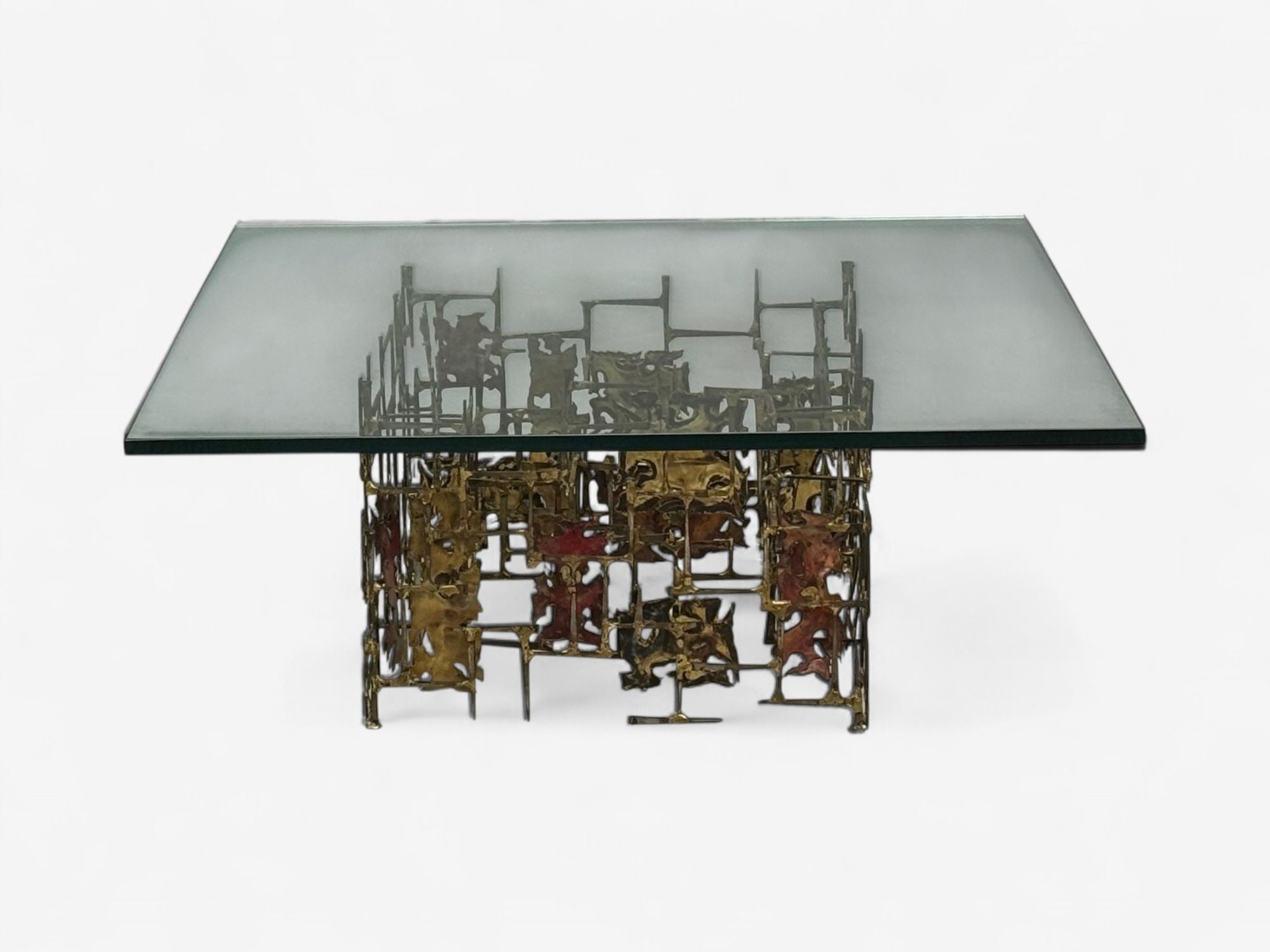 Silas Seandel Style, Brutalist Modern, Metal, Glass, Coffee Table, USA, 1970s