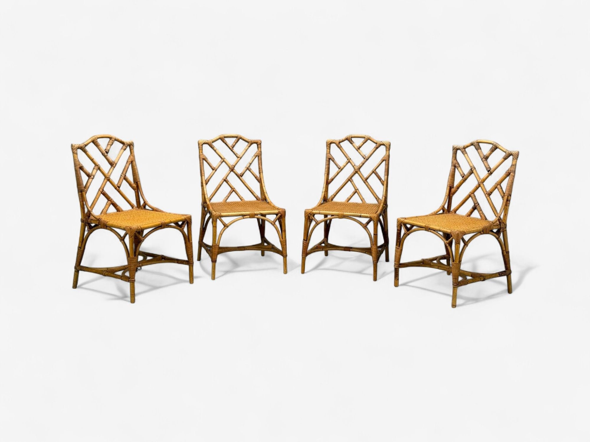 Dal Vera, Italian Modern, Bamboo, Cane, Six Dining Chairs, Italy, 1950s