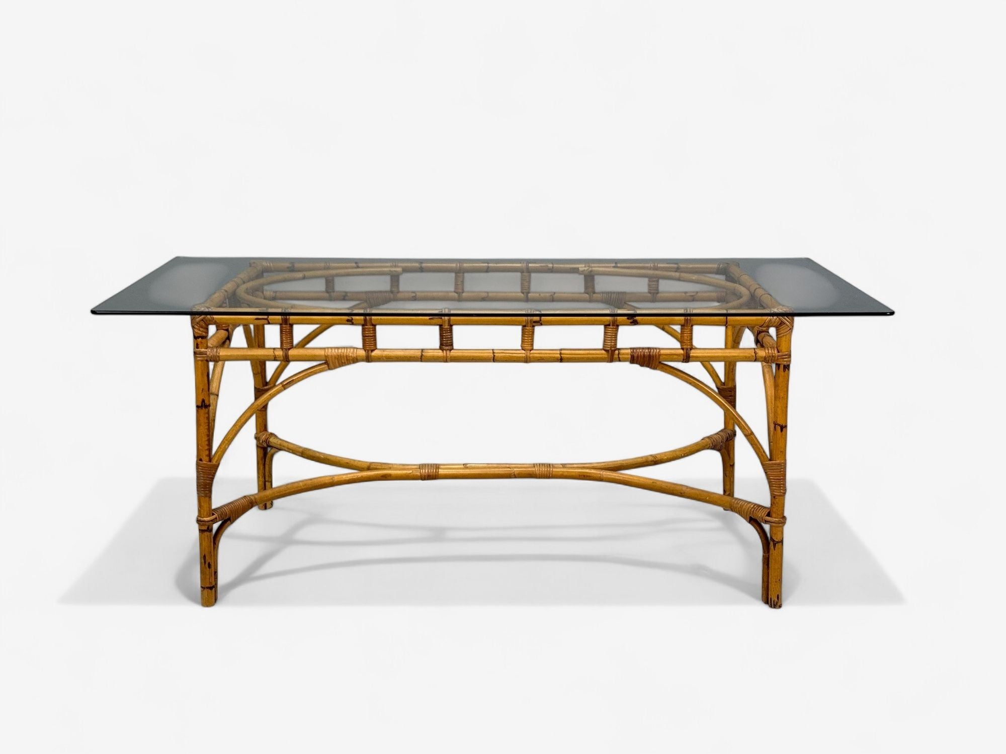 Dal Vera, Italian Modern, Bamboo, Cane, Glass, Dining Table, Italy, 1950s