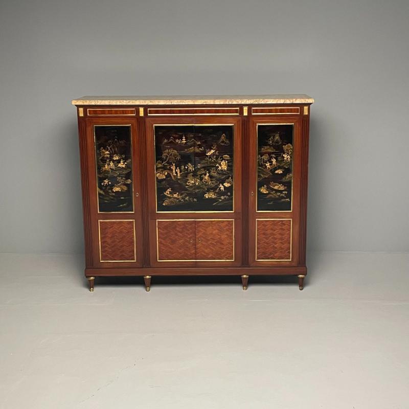 Louis XVI Chinoiserie Dry Bar, Bookcase Cabinet in Fashion of Maison Jansen