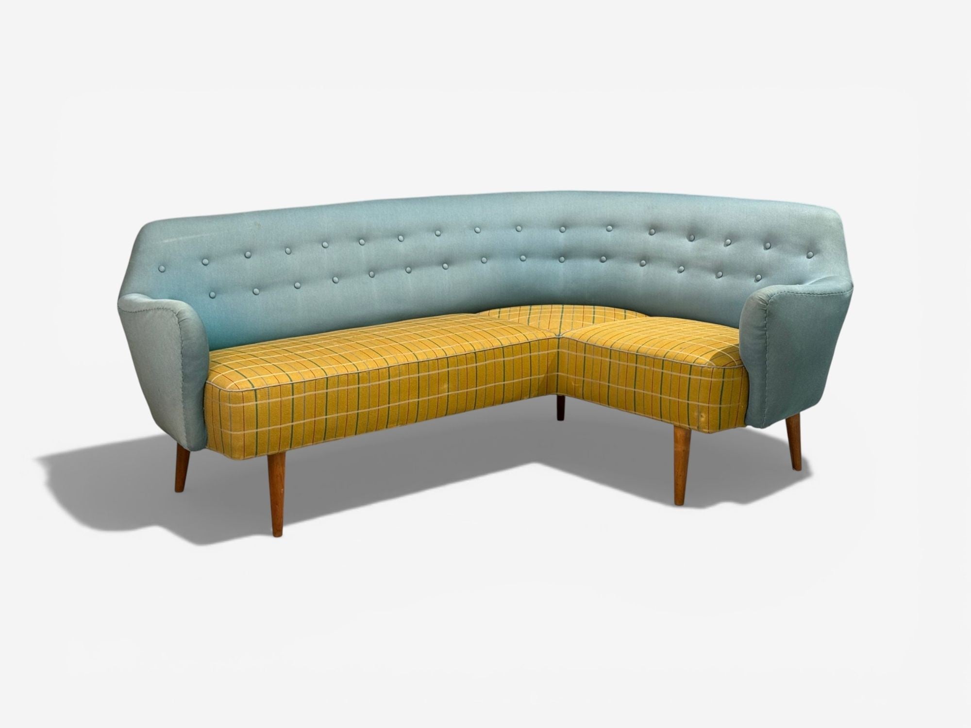 Danish Modern, Corner Sofa, Fabric, Wood, Denmark, 1950s