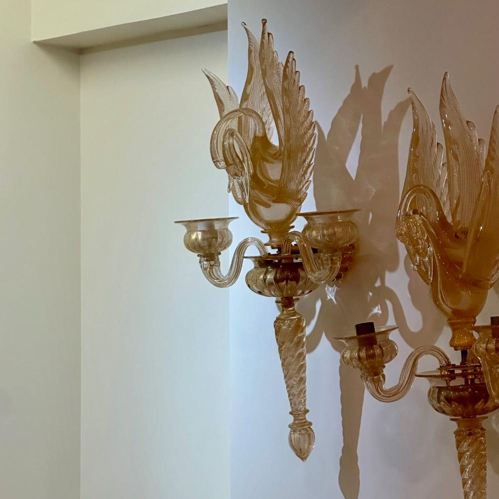 Archimede Seguso, Barovier & Toso, Italian Mid-Century Modern, Swan Sconces