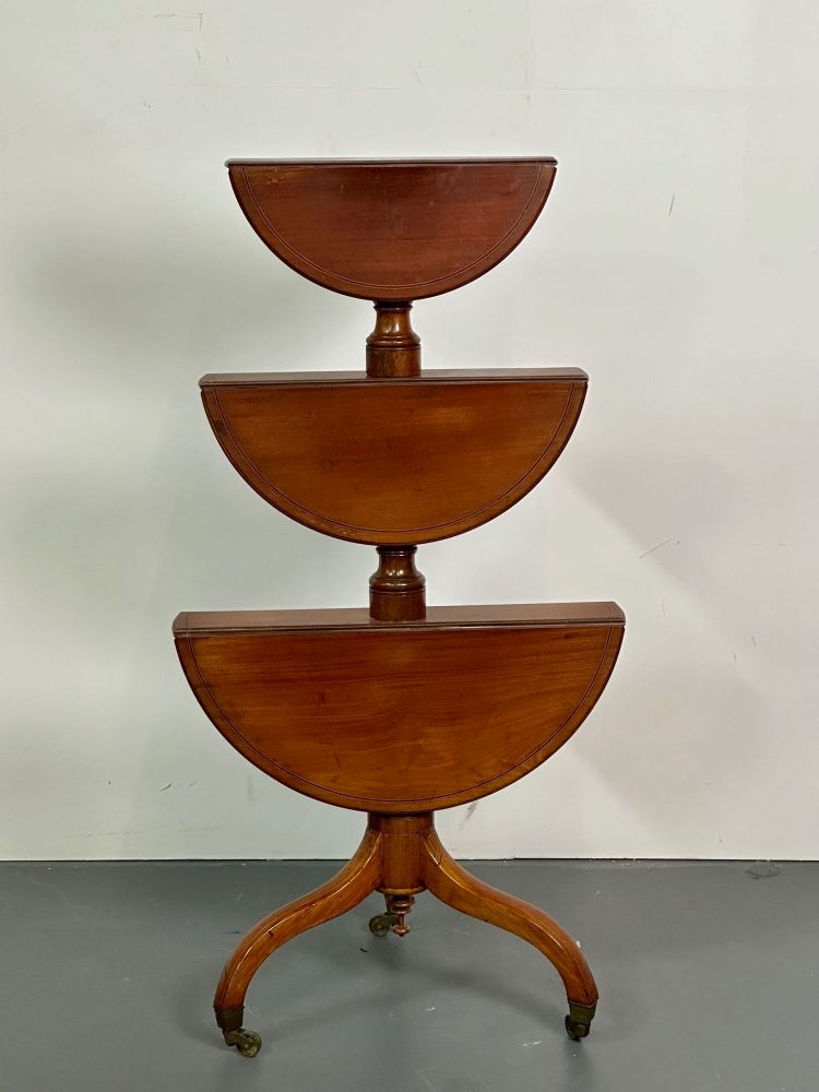 19th Century Mahogany Inlaid Three-Tier Dumbwaiter / Dessert Stand