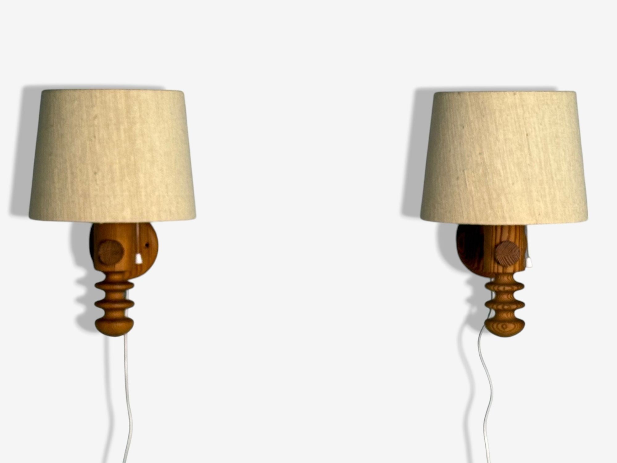 Uno Kristiansson, Swedish Modern, Pine, Fabric, Large Sconces, Sweden, 1970s