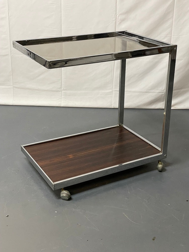 Mid-Century Modern Bar or Serving Cart, Rosewood & Chrome on Casters